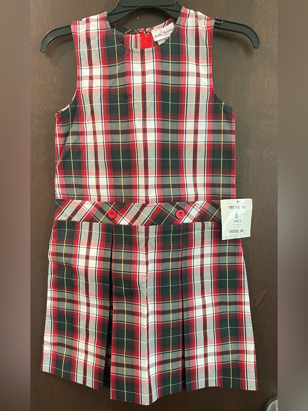 Becky Thatcher Girls Plaid Jumper Dress Red Green White School Uniform SZ 8 NEW